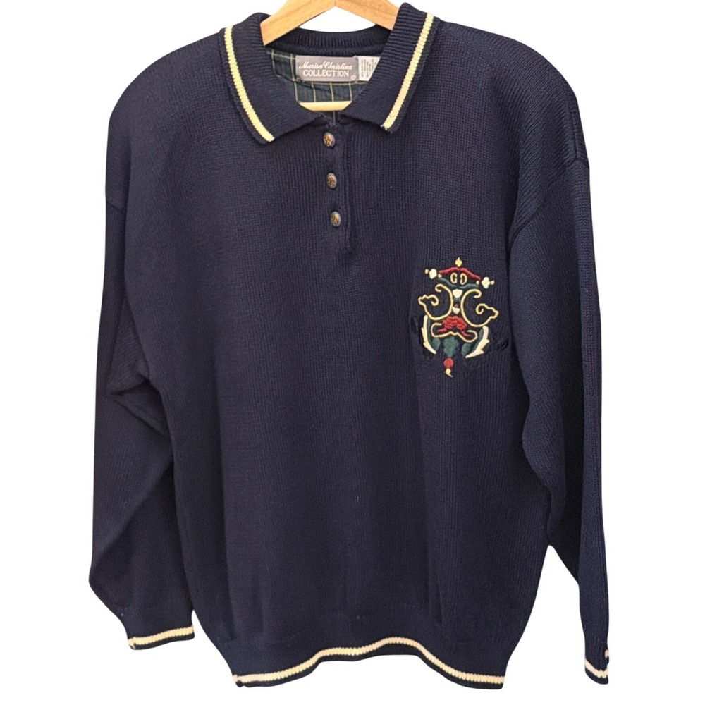 Vintage Marisa Christina Knit Polo Sweater Preppy Dark Academia Collegiate Cozy